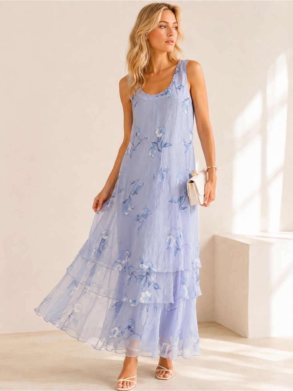 Vintage 90s Y2K Maxi dress Fairy Fluid Flowy Ethereal Feminine Romantic Floral L - Picture 14 of 15